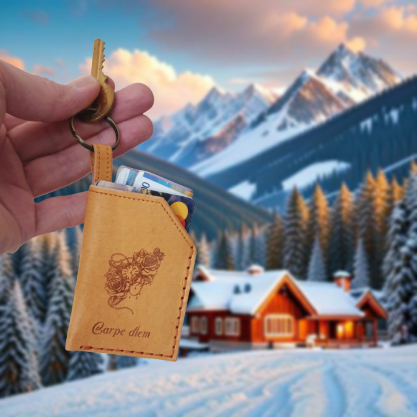 Carpe diem (Seize the day). Leather key chain Card holder-5