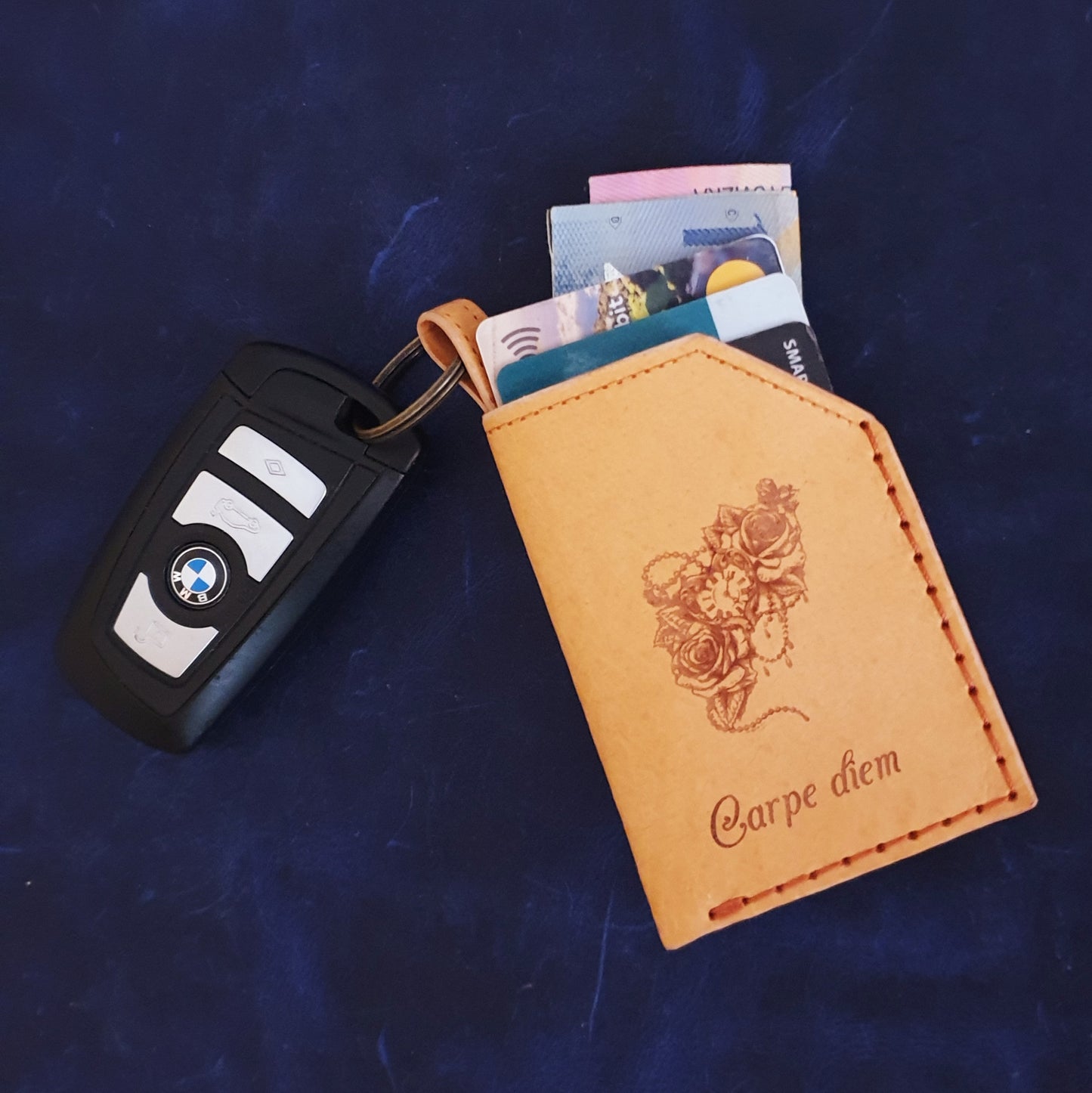 Carpe diem (Seize the day). Leather key chain Card holder-2