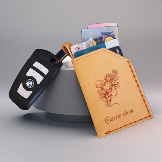 Carpe diem (Seize the day). Leather key chain Card holder-0